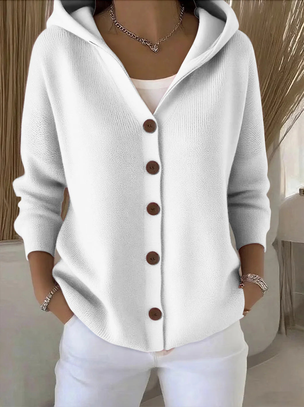 Hooded Button Front Long Sleeve Knit Cardigan 5