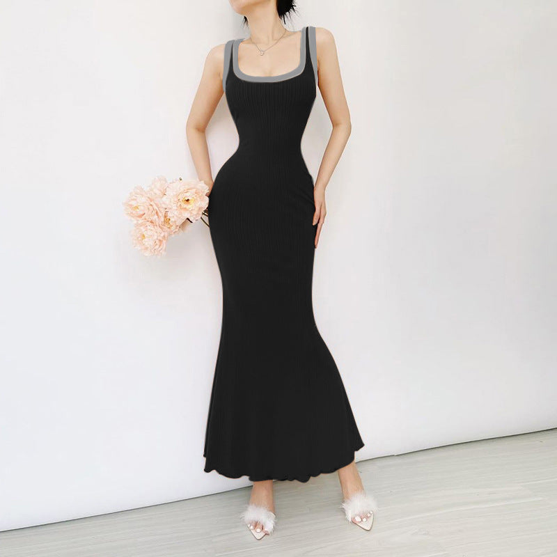 Square Neck Sleeveless Ribbed Mermaid Maxi Dress 5