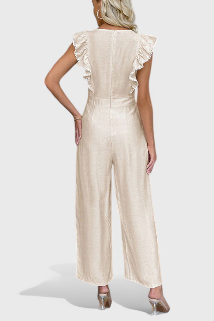 Ruffle Sleeve Square Neck Button Front Wide Leg Jumpsuit 2