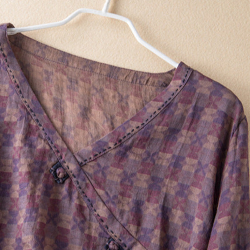 Paisley Print V-Neck Long Sleeve Frog Button Tunic Top 3