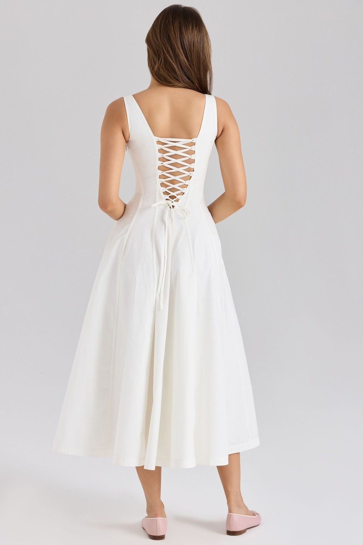 Cotton Maxi Dress with Lace-Up Back - View 8