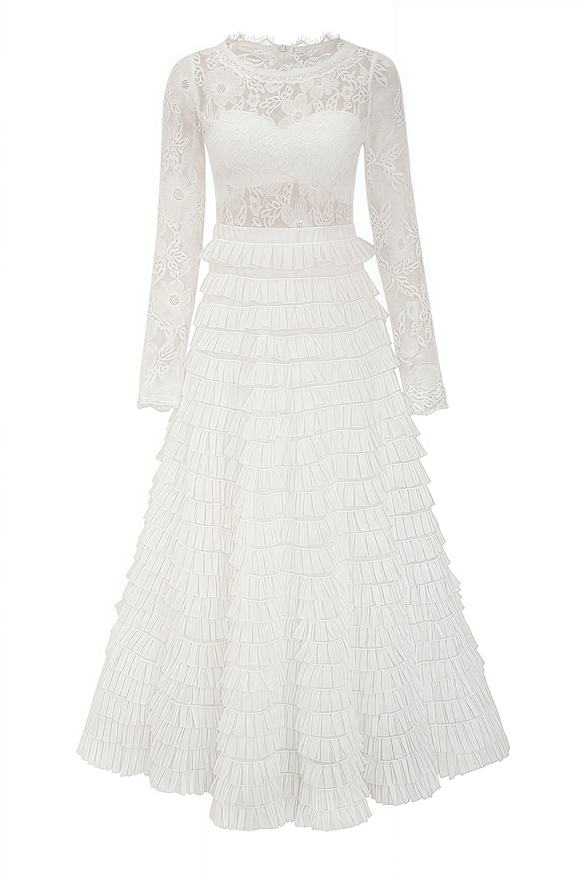 Yuio White Hollow Lace A-line Maxi Dress - View 5