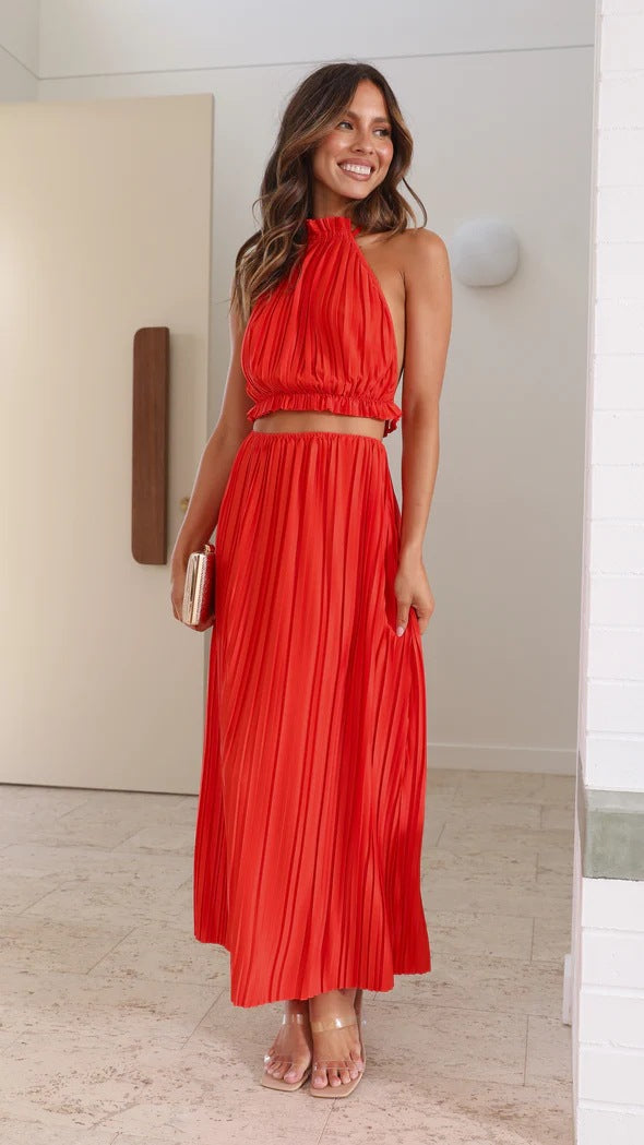 Year Halter Backless Lacing Suit Pleated Dress - View 5