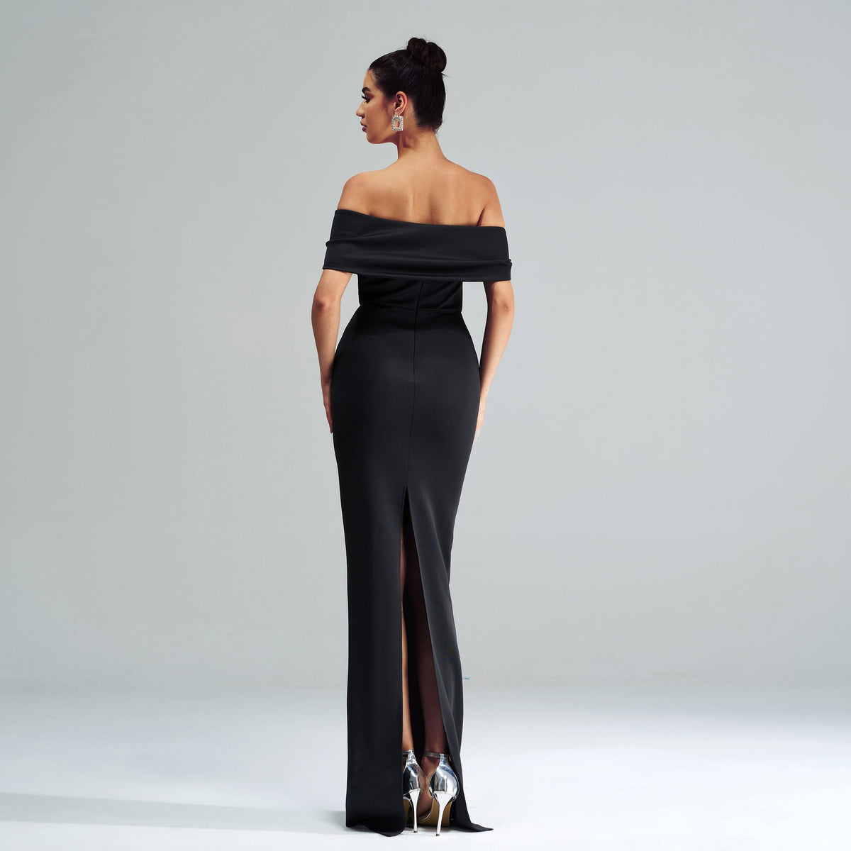 Satin Off Shoulder Mermaid Evening Gown - View 5