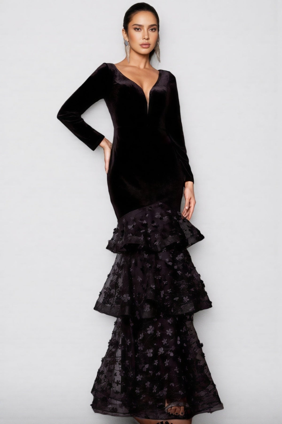 Nader Black Layered Mesh Maxi Dress - View 2