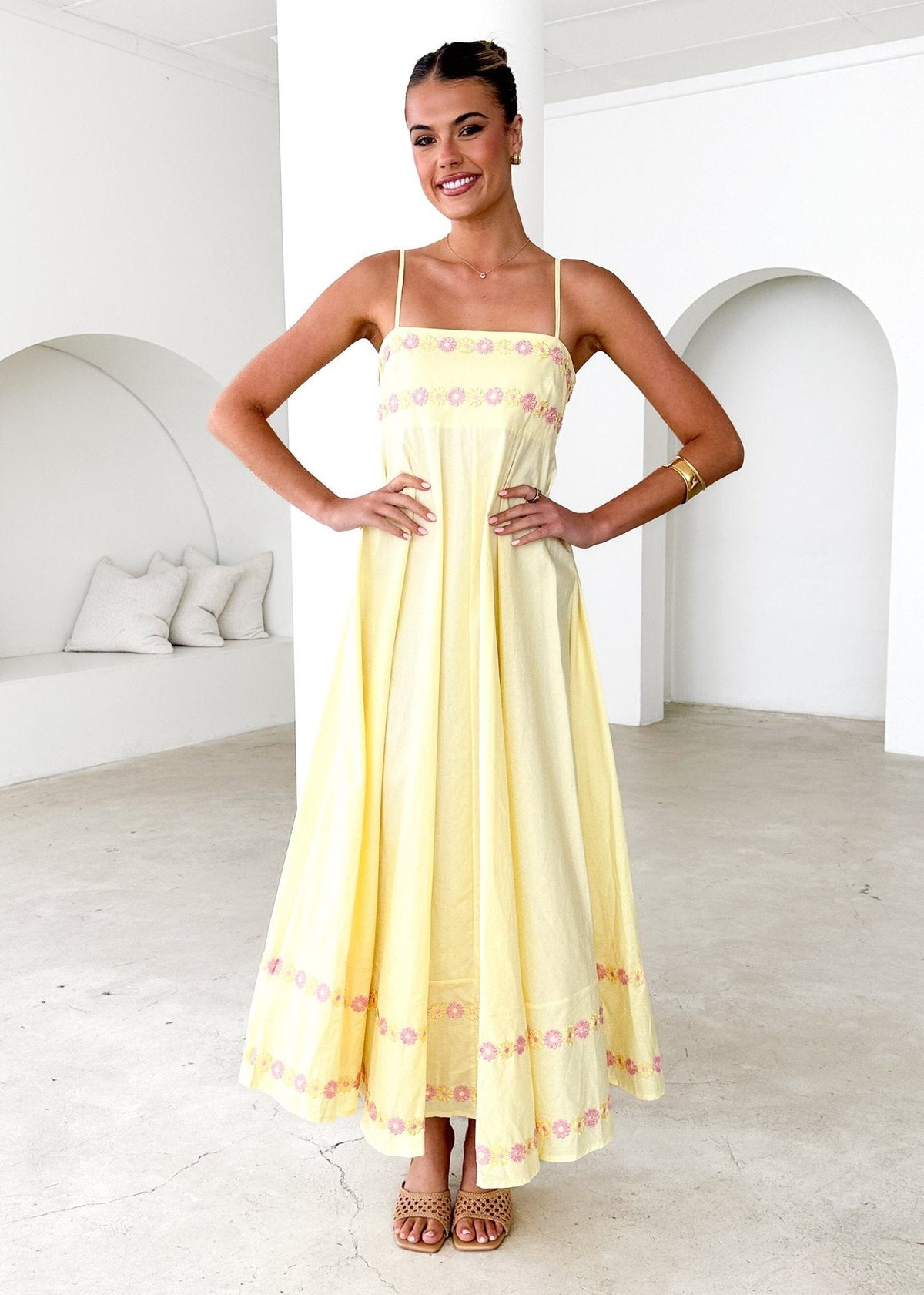 Floral Embroidered Spaghetti Strap Maxi Dress Summer 7