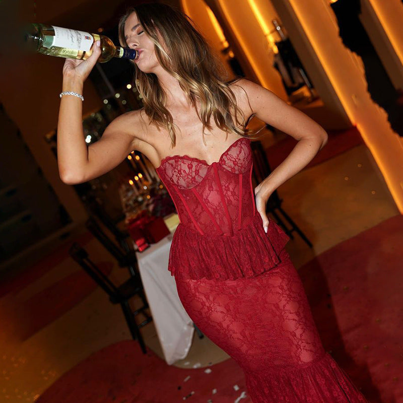 Passionate Lace Mermaid Maxi Dress