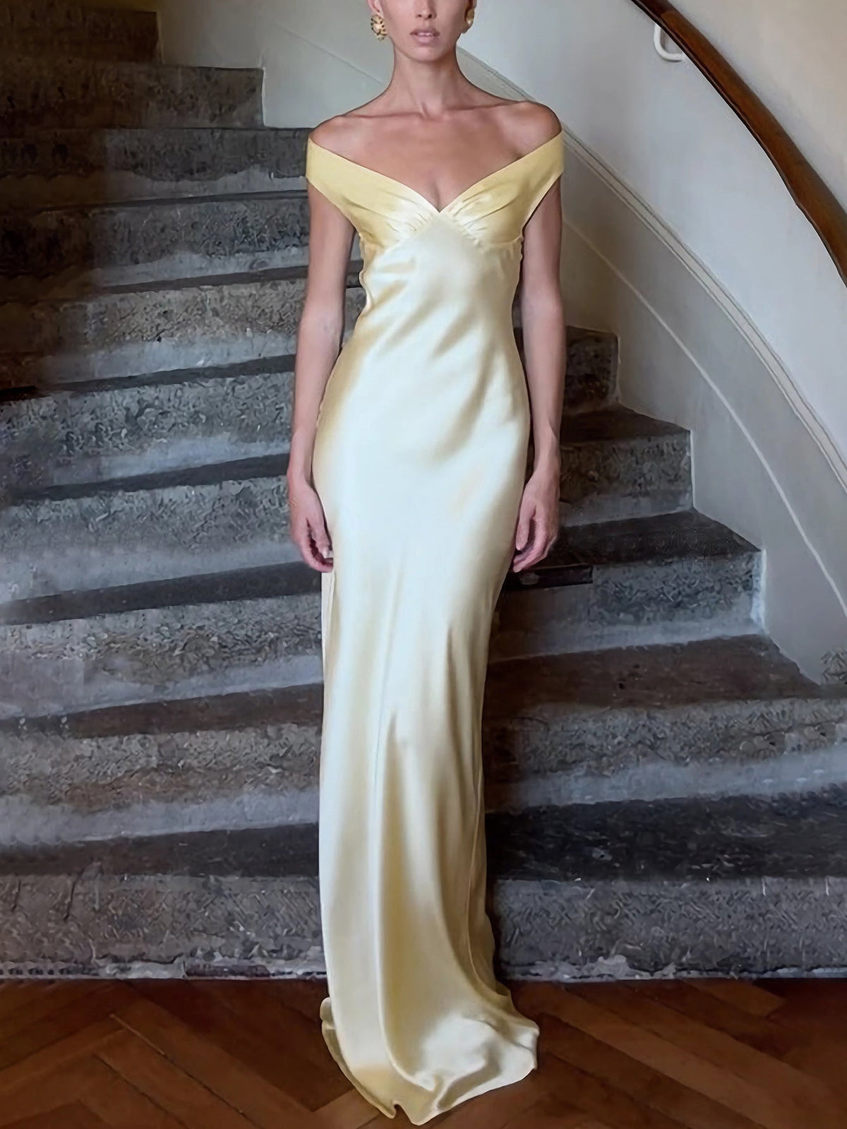 Off Shoulder Sweetheart Twist Front Satin Maxi Dress 6