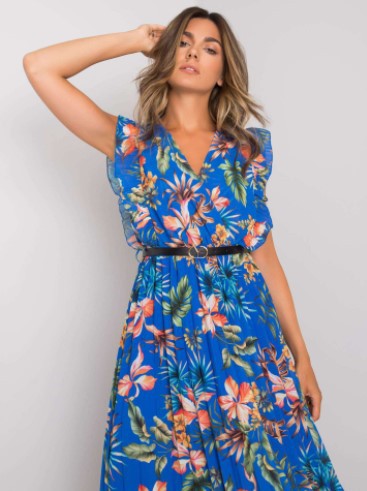 Floral V-Neck Flutter Sleeve Belted Pleated Midi Dress - View 10