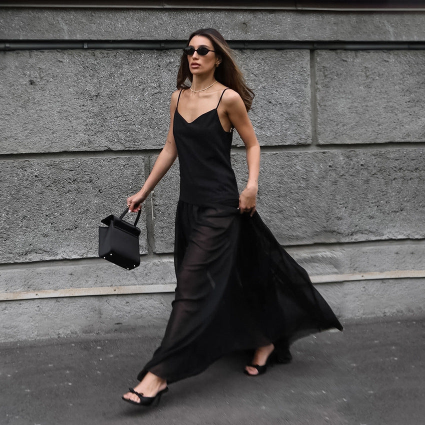 Chiffon V-Neck Spaghetti Strap Flowy Maxi Dress - View 6