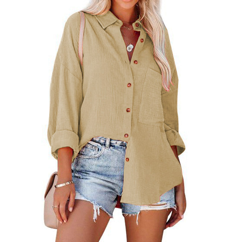 Collared Long Sleeve Button Down Textured Pocket Shirt 2