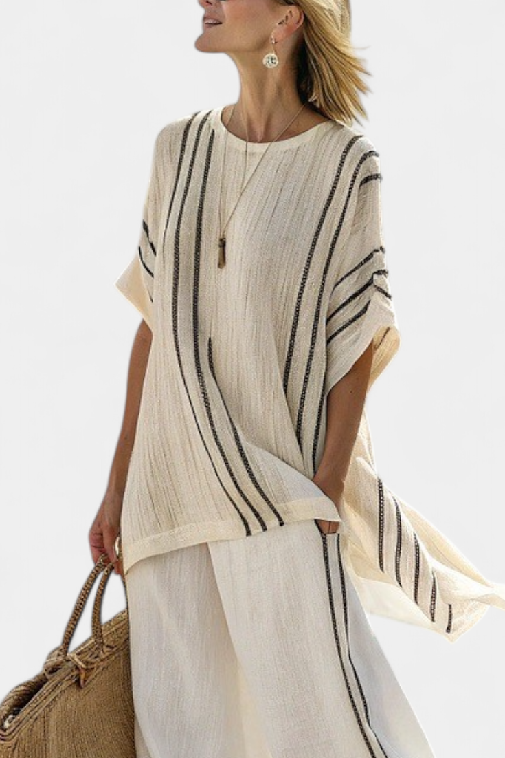 Striped Short Sleeve Top and Wide Leg Pants Two Piece Set 3