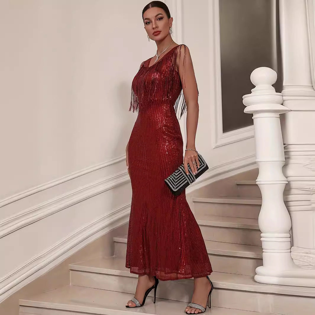 Sequin Mini Dress in Burgundy - View 3