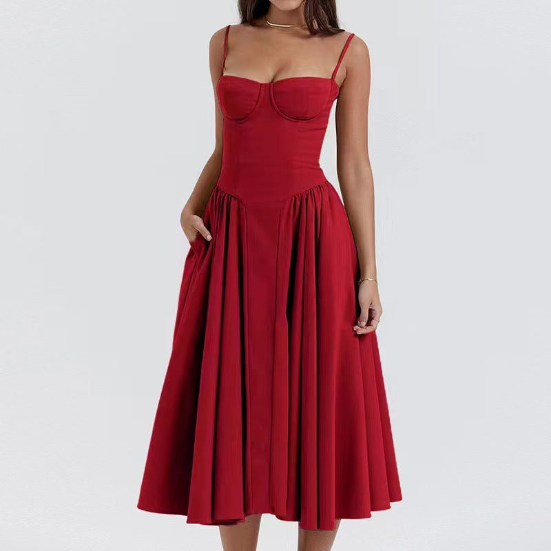 Corset Bodice Strappy Fit and Flare Midi Dress 19