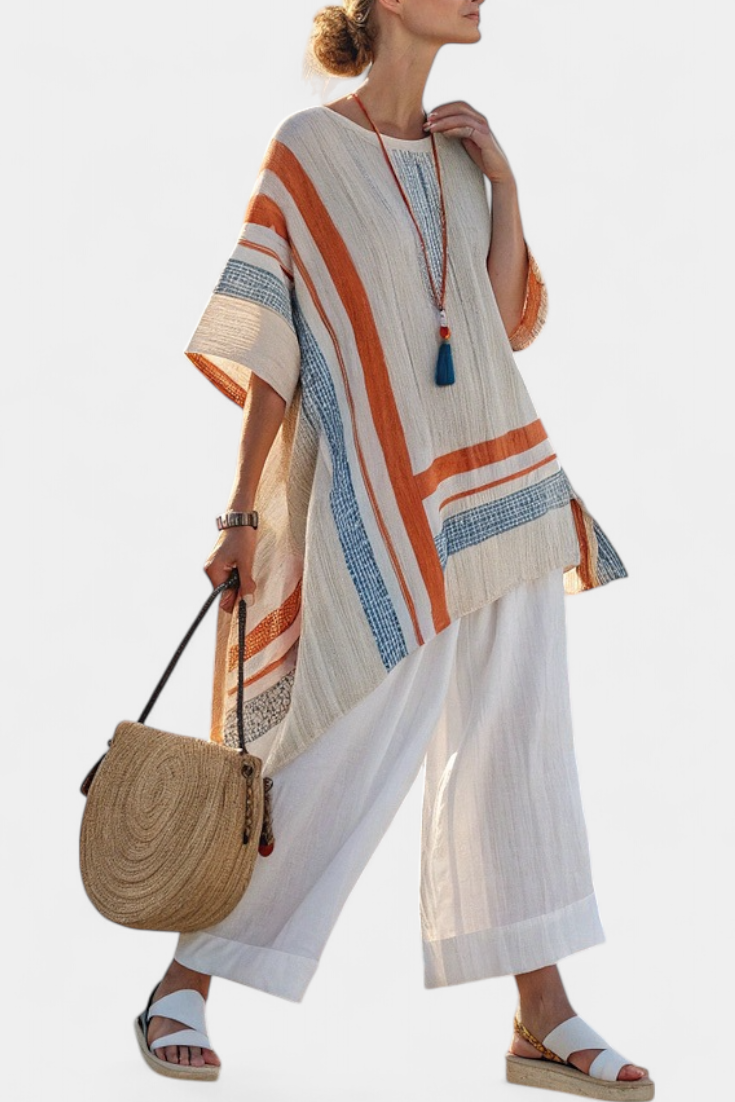 Striped Boxy Oversized Poncho Top 2