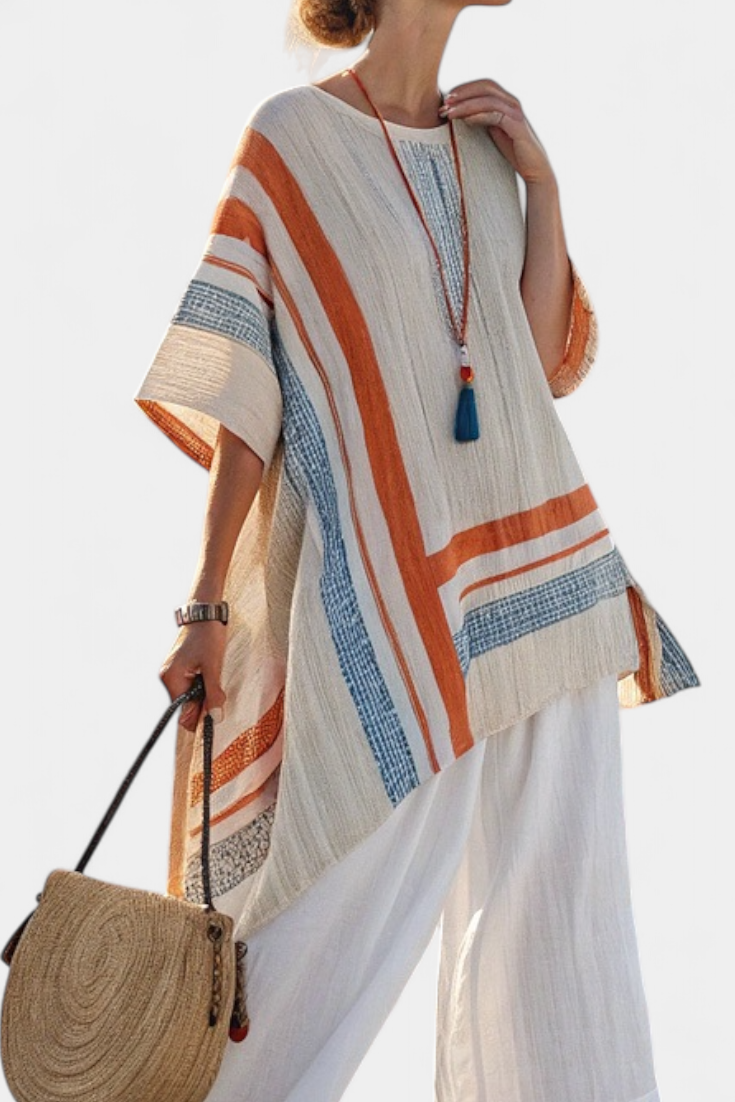 Striped Boxy Oversized Poncho Top 3