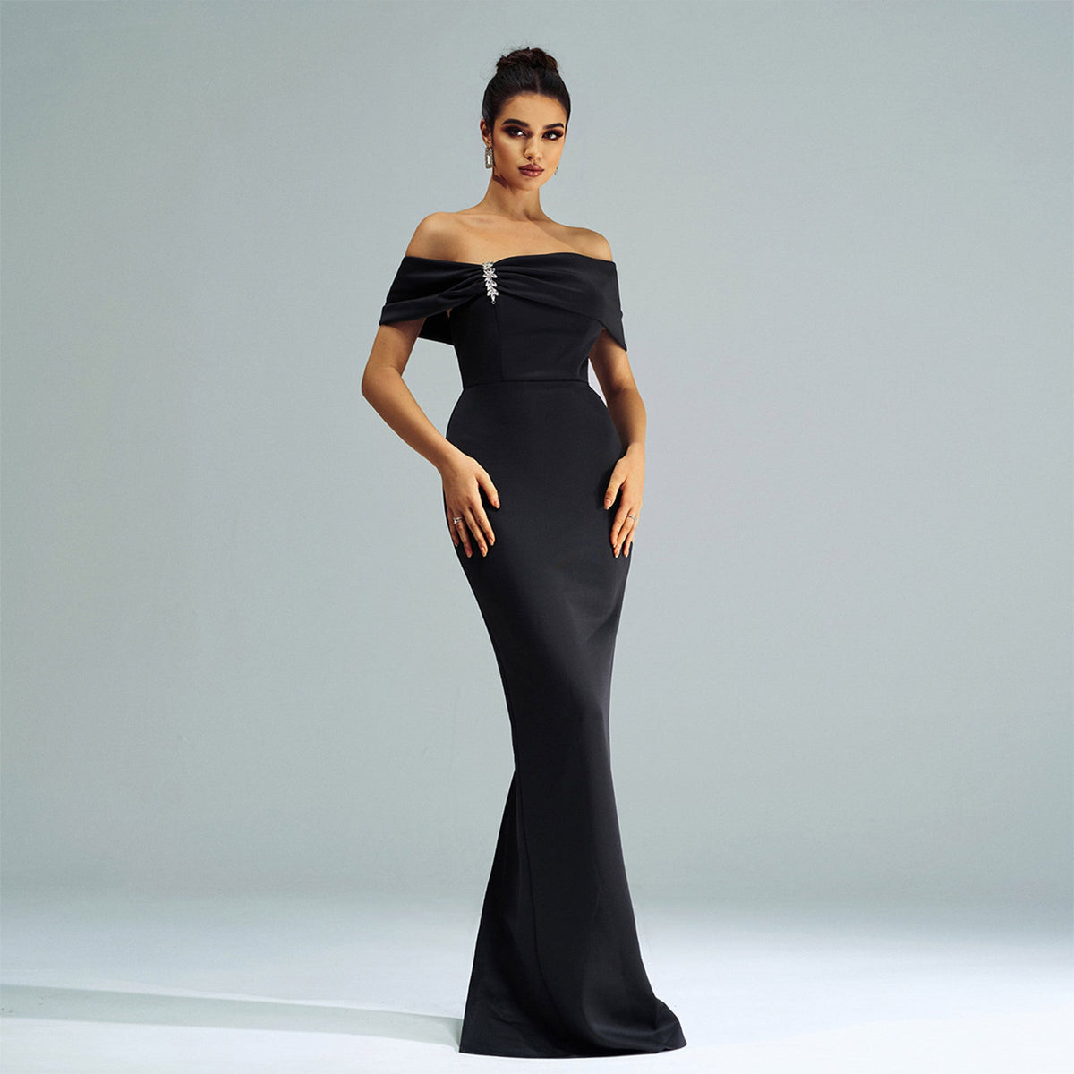 Satin Off Shoulder Mermaid Evening Gown - View 3