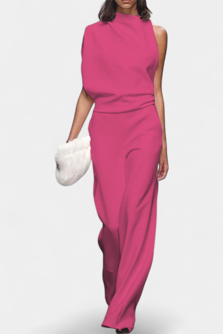 One Shoulder Sleeveless Mock Neck Wide Leg Jumpsuit 7
