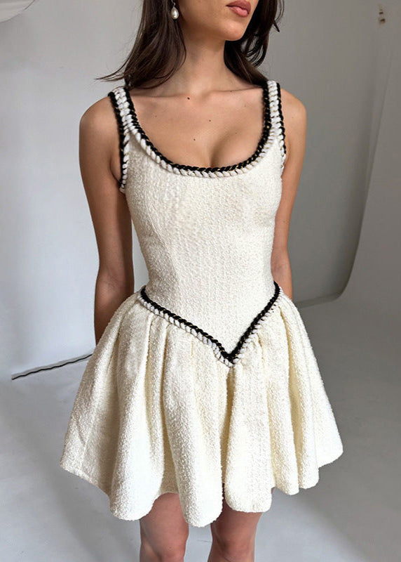 Knit Square Neck Sleeveless Contrast Trim Fit and Flare Mini Dress