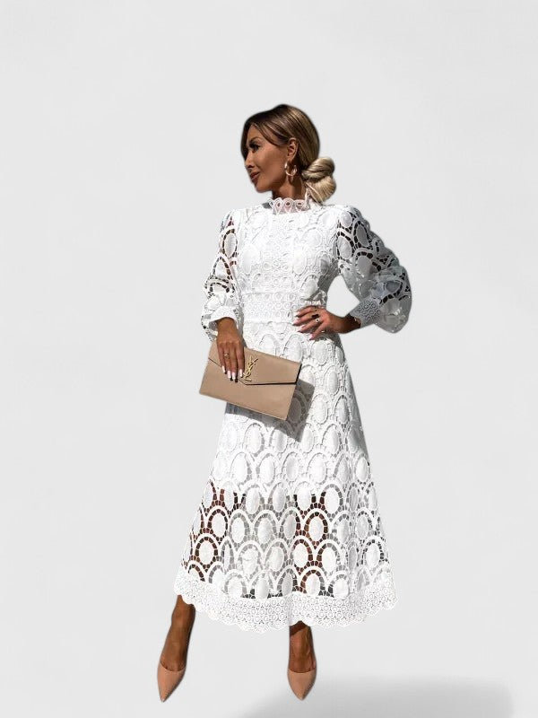 Crochet Lace High Neck Long Sleeve Maxi Dress 6