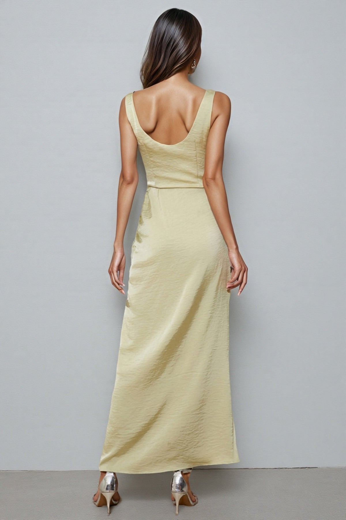 Dereka Backless Round Neck Satin Maxi Dress - View 6