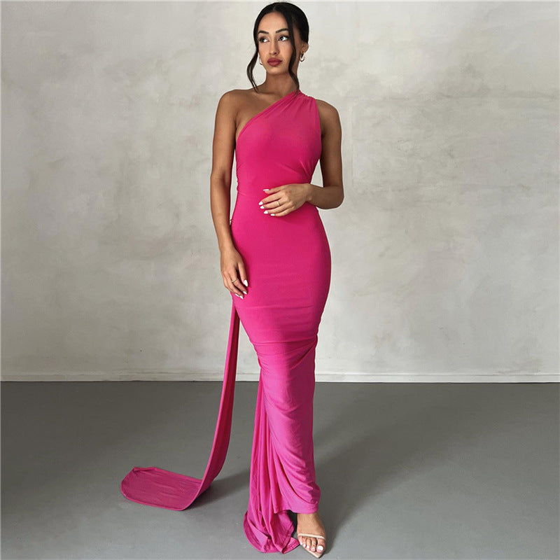 One Shoulder Backless Ruched Mermaid Maxi Gown - View 6