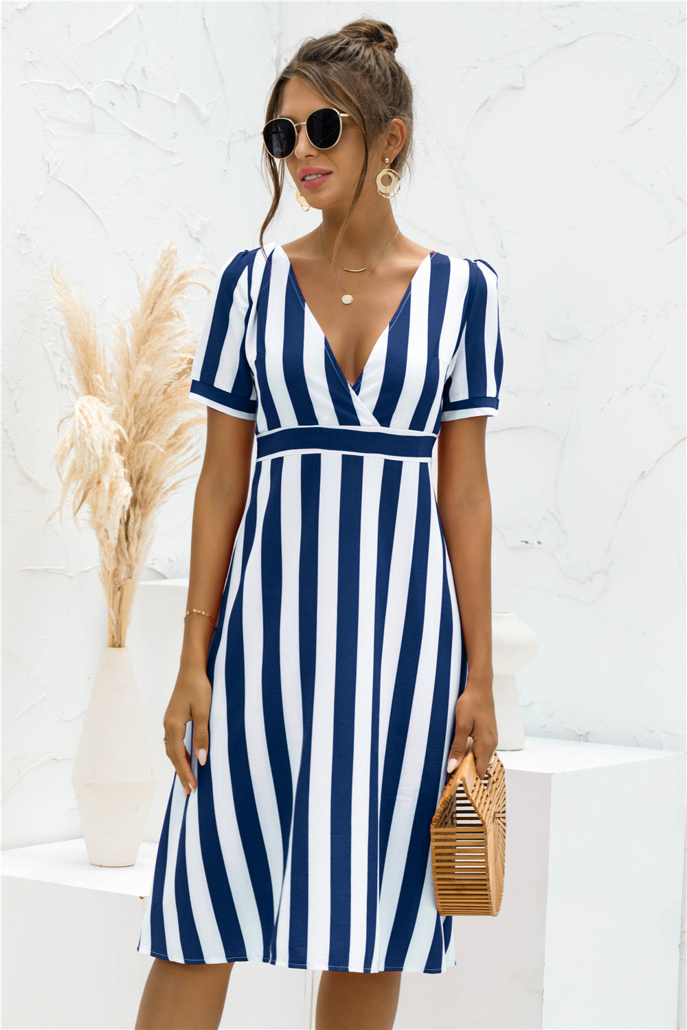 Glinda Striped Satin Midi Shirt Dress - View 4