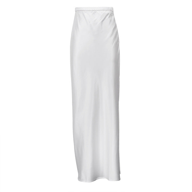 Satin Draping Mop Maxi Dress Side Slit High Waist Skirt - View 5