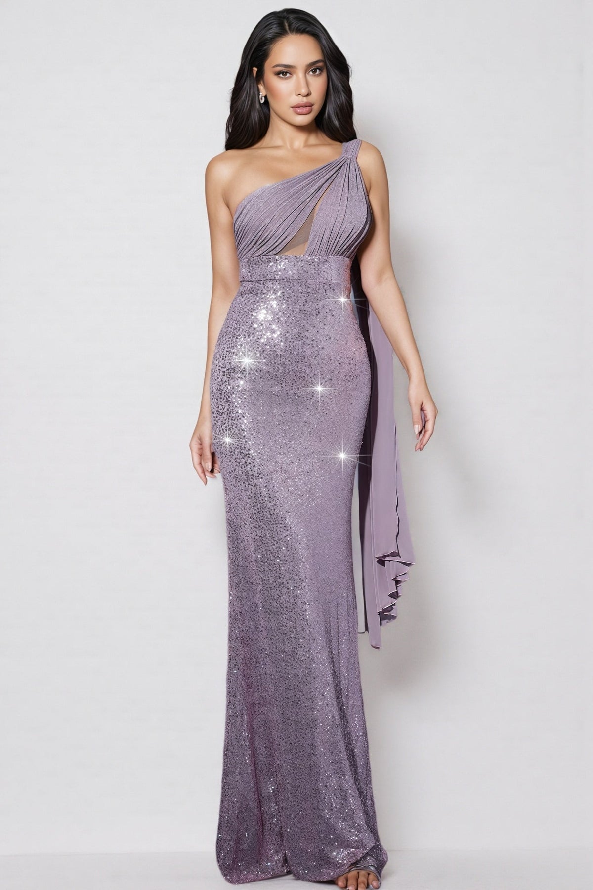 Nani Purple Sequin Fishtail Maxi Dress