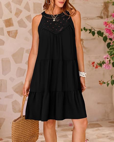 Crochet Lace Sleeveless Tiered Summer Mini Dress - View 5