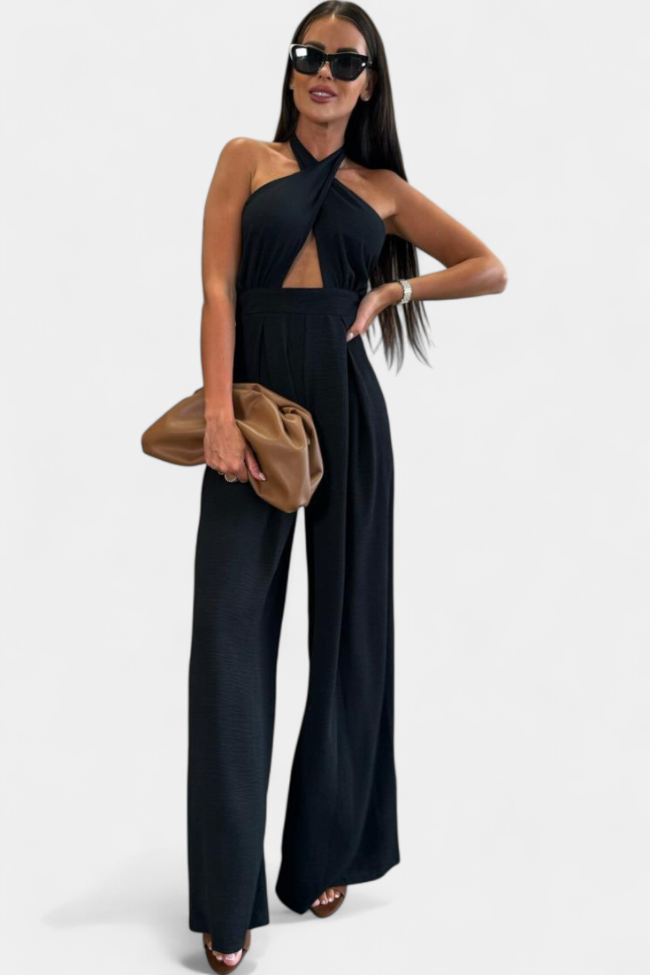 Halter Neck Cross Front Cut Out Backless Wide Leg Jumpsuit 10
