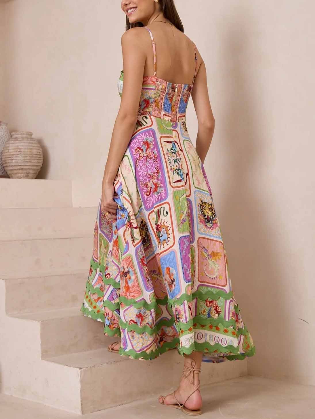 Unique Painted Print Sleeveless Lace Maxi Dress - View 3