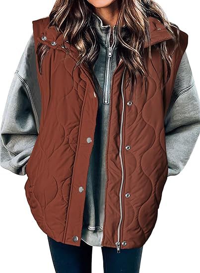 Stand Collar Zip Snap Front Quilted Puffer Vest 12