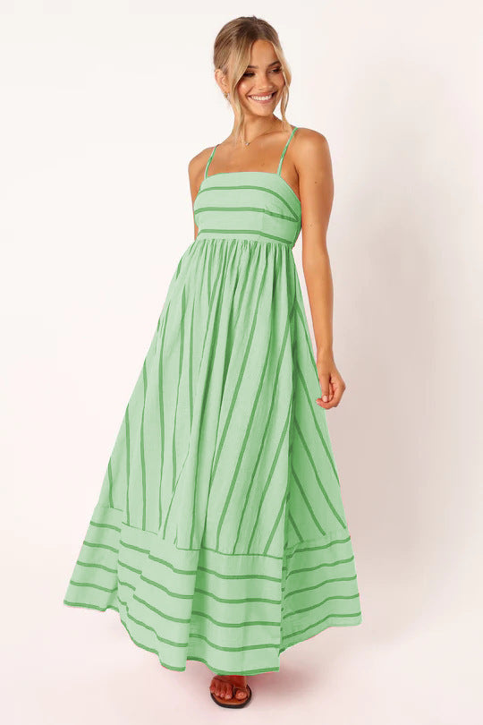 Striped Square Neck Spaghetti Strap Maxi Dress 5