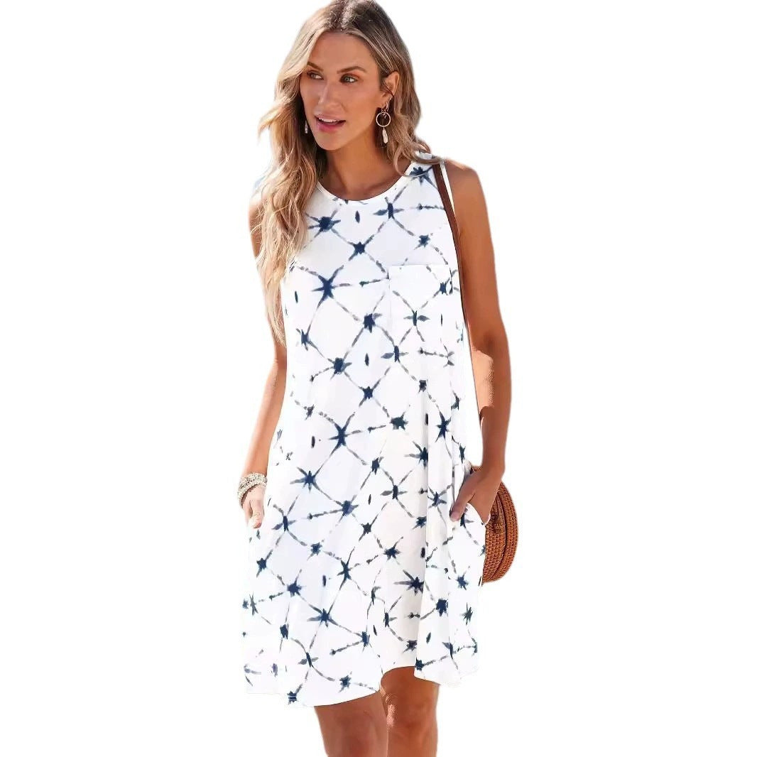 Tie Dye Sleeveless Pocket Shift Mini Dress 5