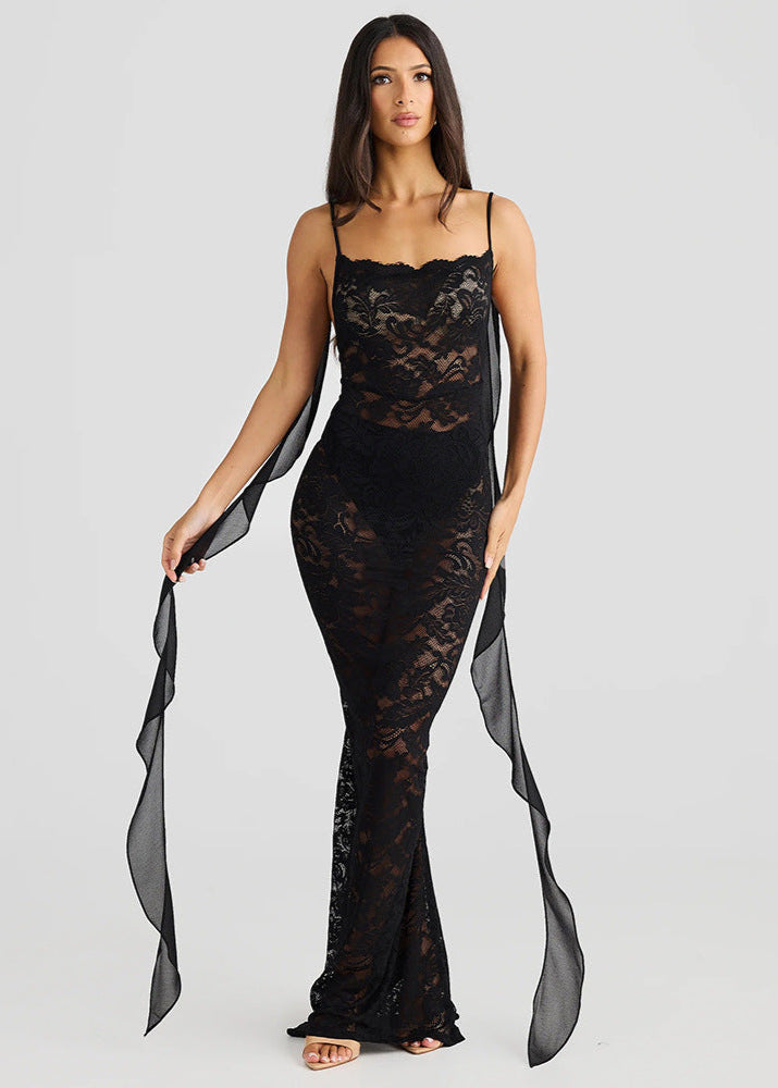Verona Sheer Lace Backless Maxi Dress - View 3