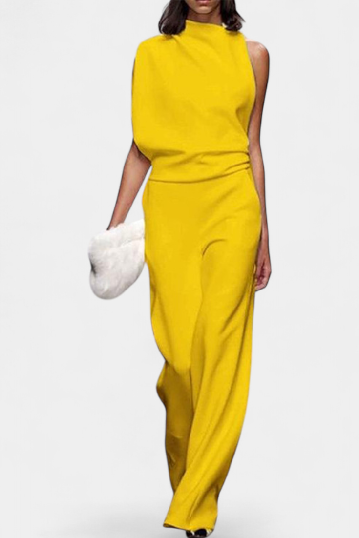 One Shoulder Sleeveless Mock Neck Wide Leg Jumpsuit 9