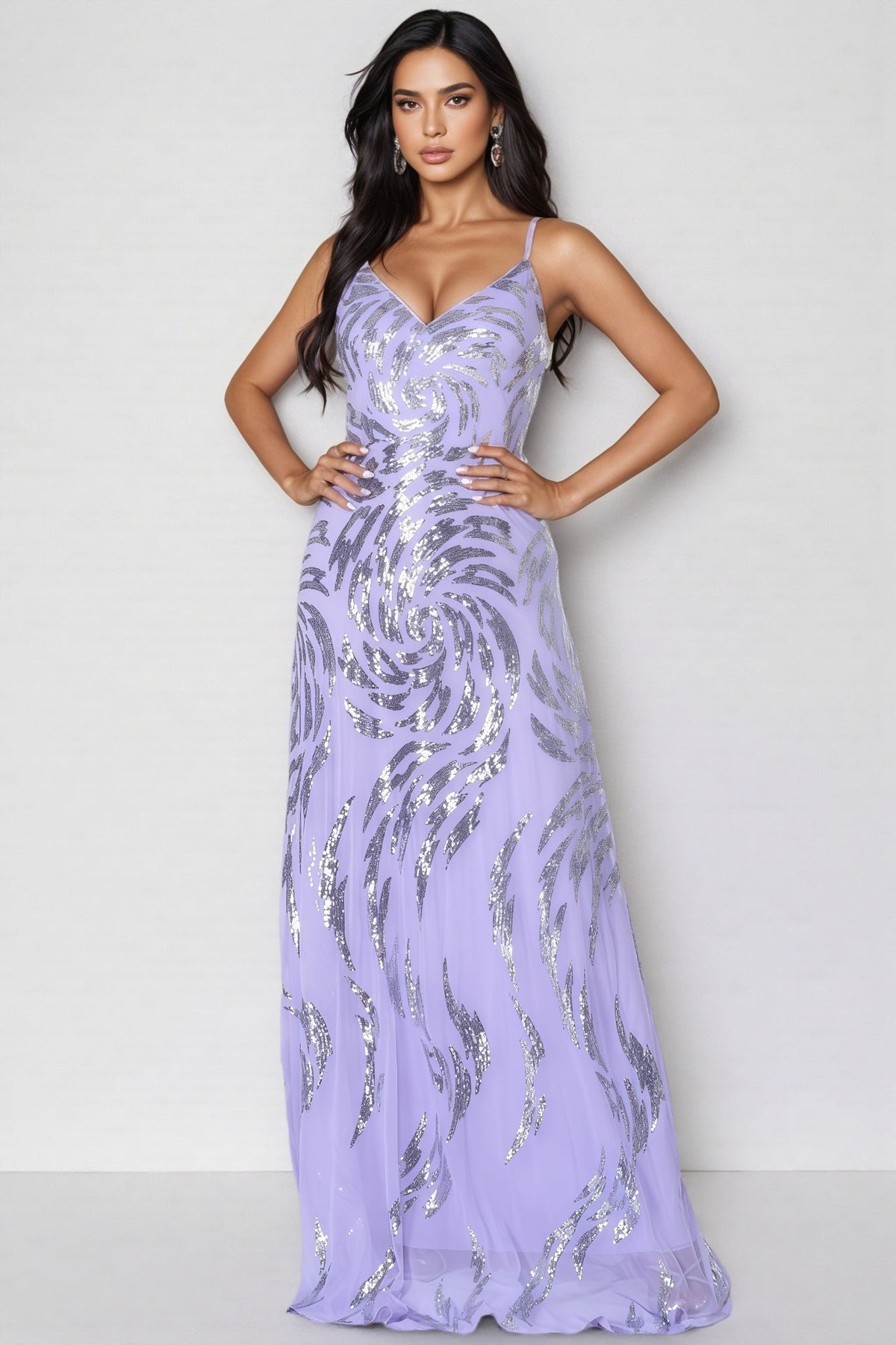 Benjamd Purple V-neck Sequin Maxi Dress