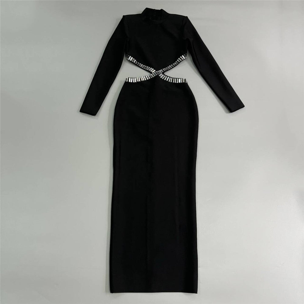 Rhinestone Cutout Long Sleeve Bandage Dress - View 3