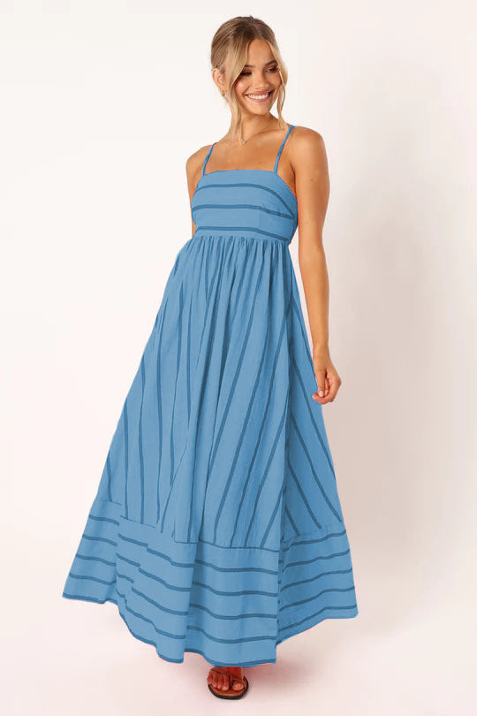 Striped Square Neck Spaghetti Strap Maxi Dress 6