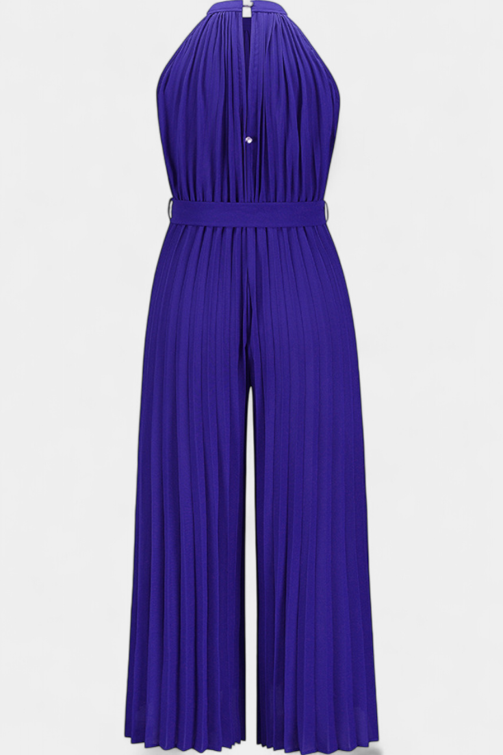 Halter Neck Pleated Belted Wide Leg Jumpsuit 15