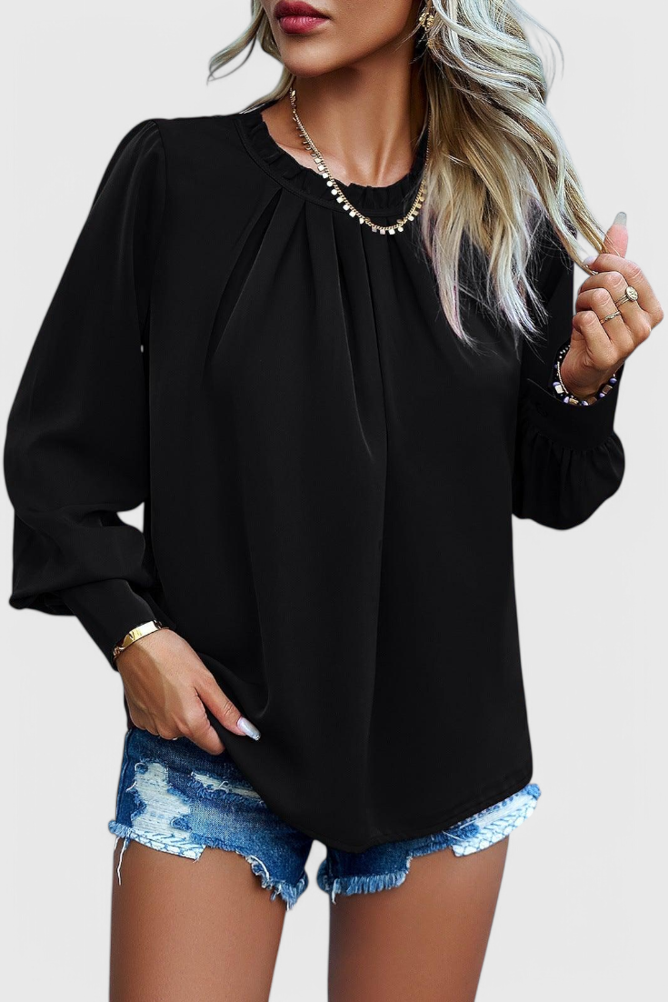 Frill Neck Pleated Front Long Sleeve Blouse 4