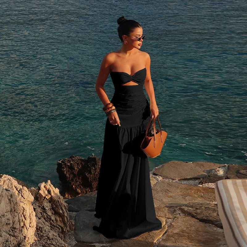 Strapless Twist Front Cut Out Tiered Maxi Dress 5