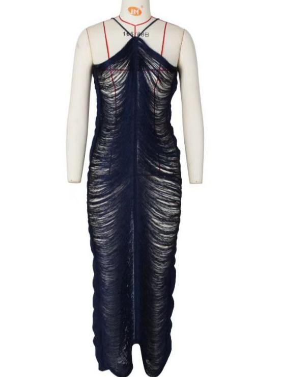Fringe Halter Neck Back Slit Sleeveless Maxi Gown - View 7
