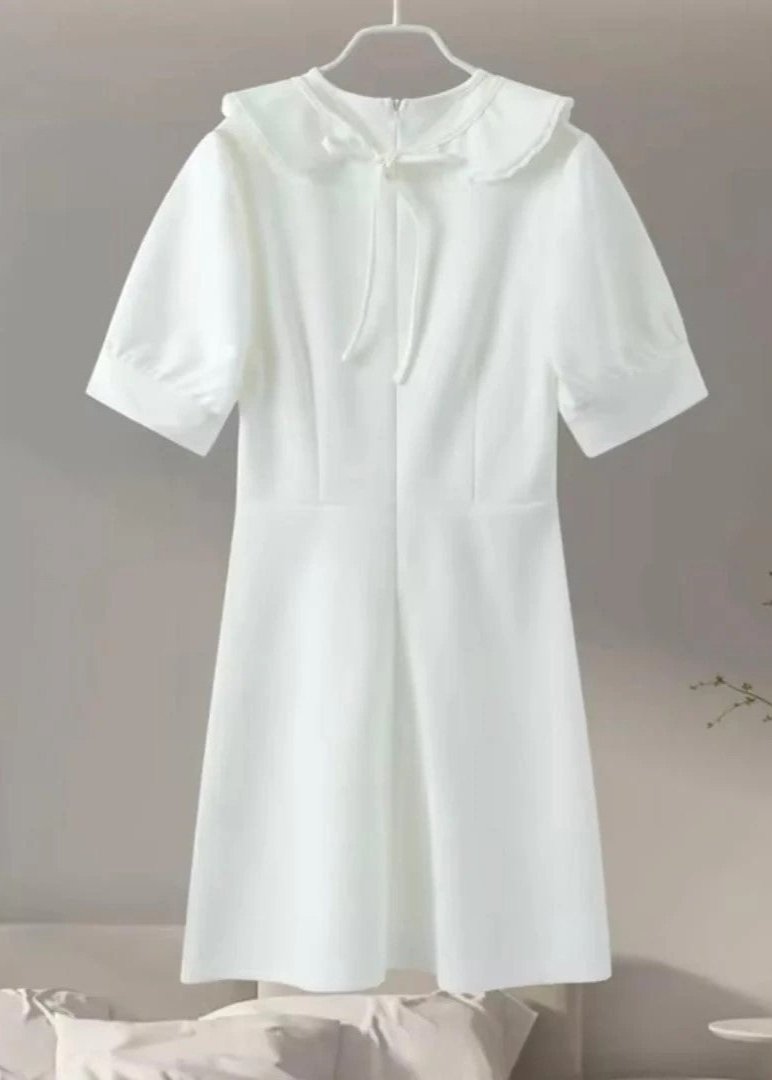 Pearl Button Peter Pan Collar Puff Sleeve A-Line Mini Dress - View 6