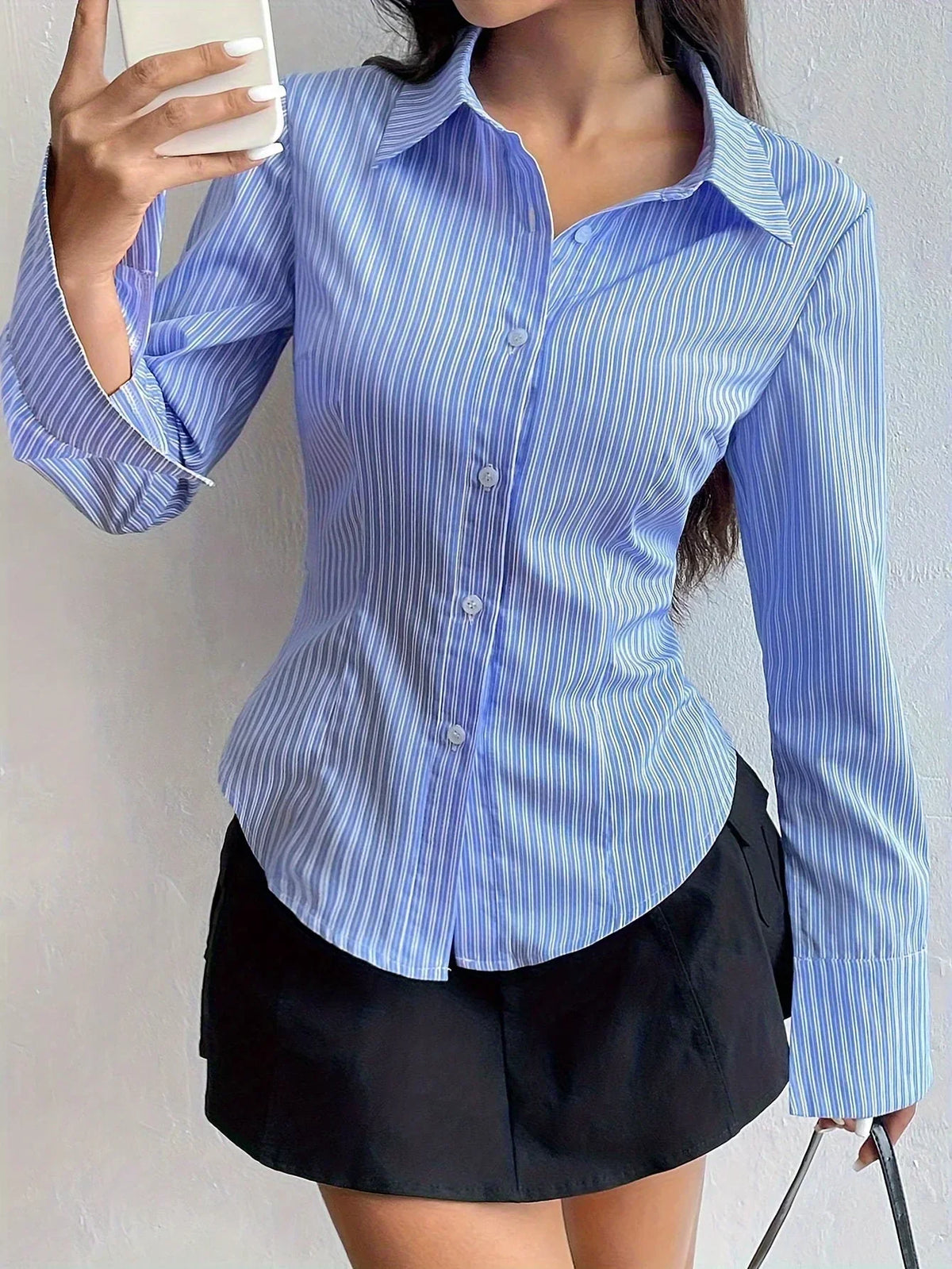 Striped Collared Long Sleeve Fitted Button Shirt 3