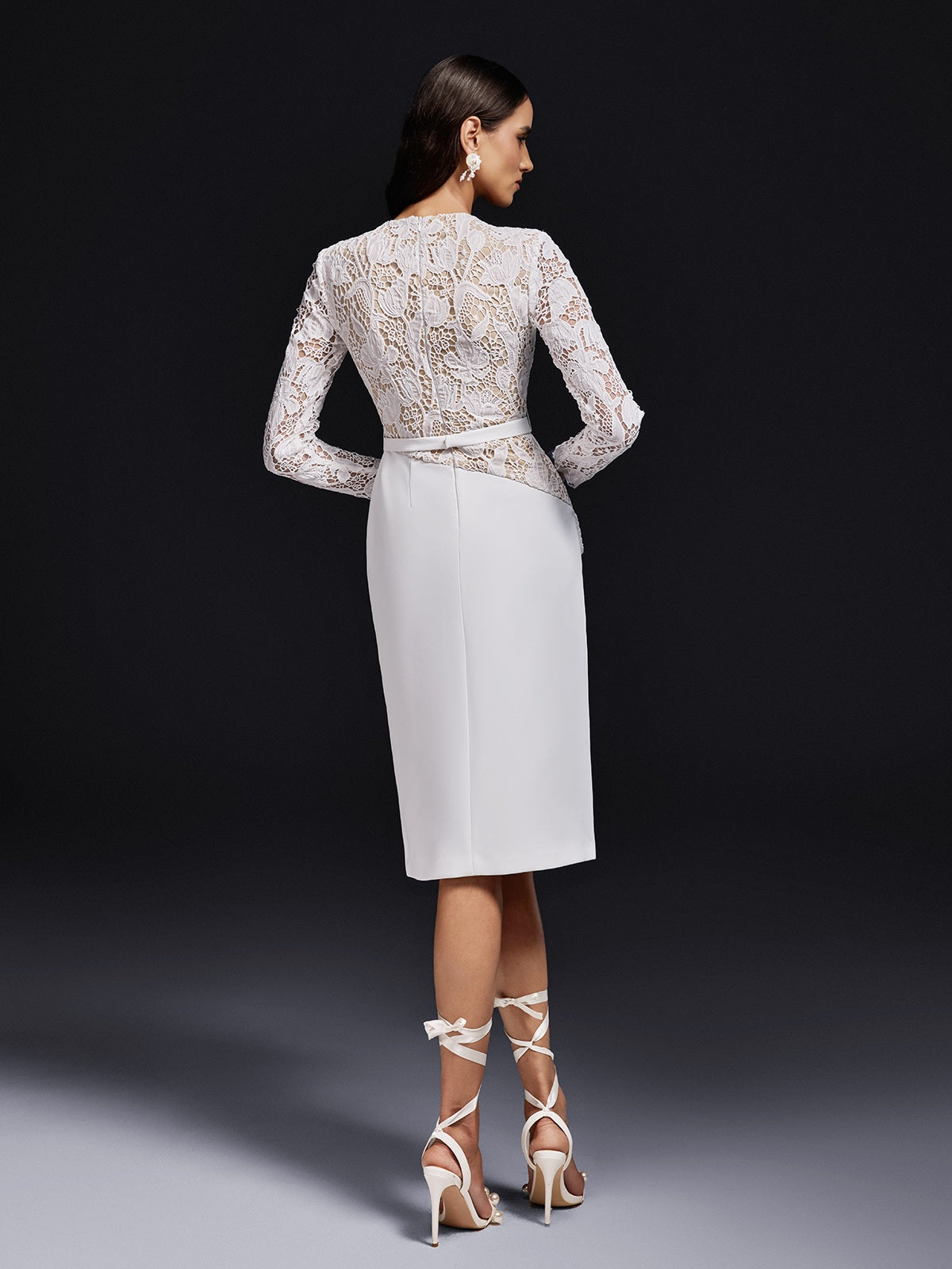 Long Sleeve Lace Midi Dress - View 6