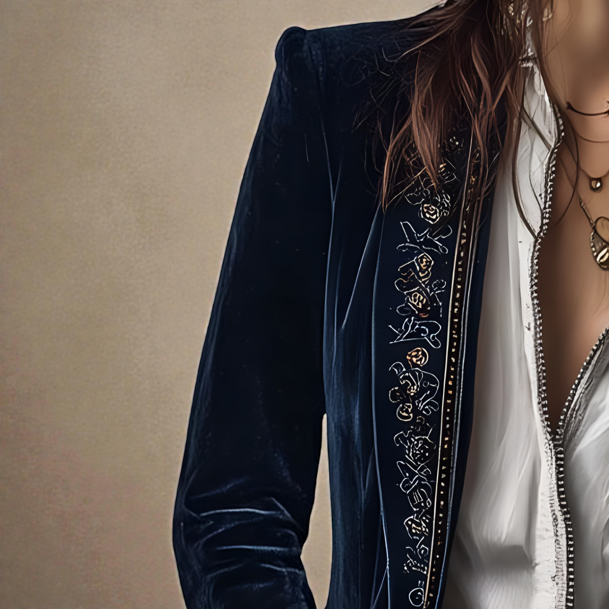Floral Embroidered Velvet Longline Blazer 8