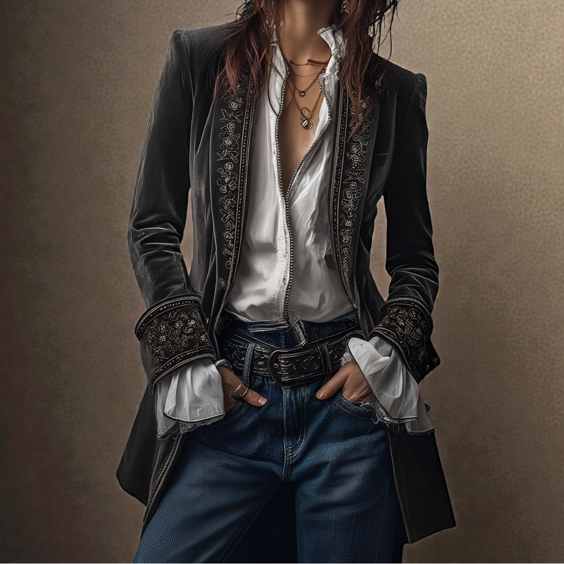 Floral Embroidered Velvet Longline Blazer 4