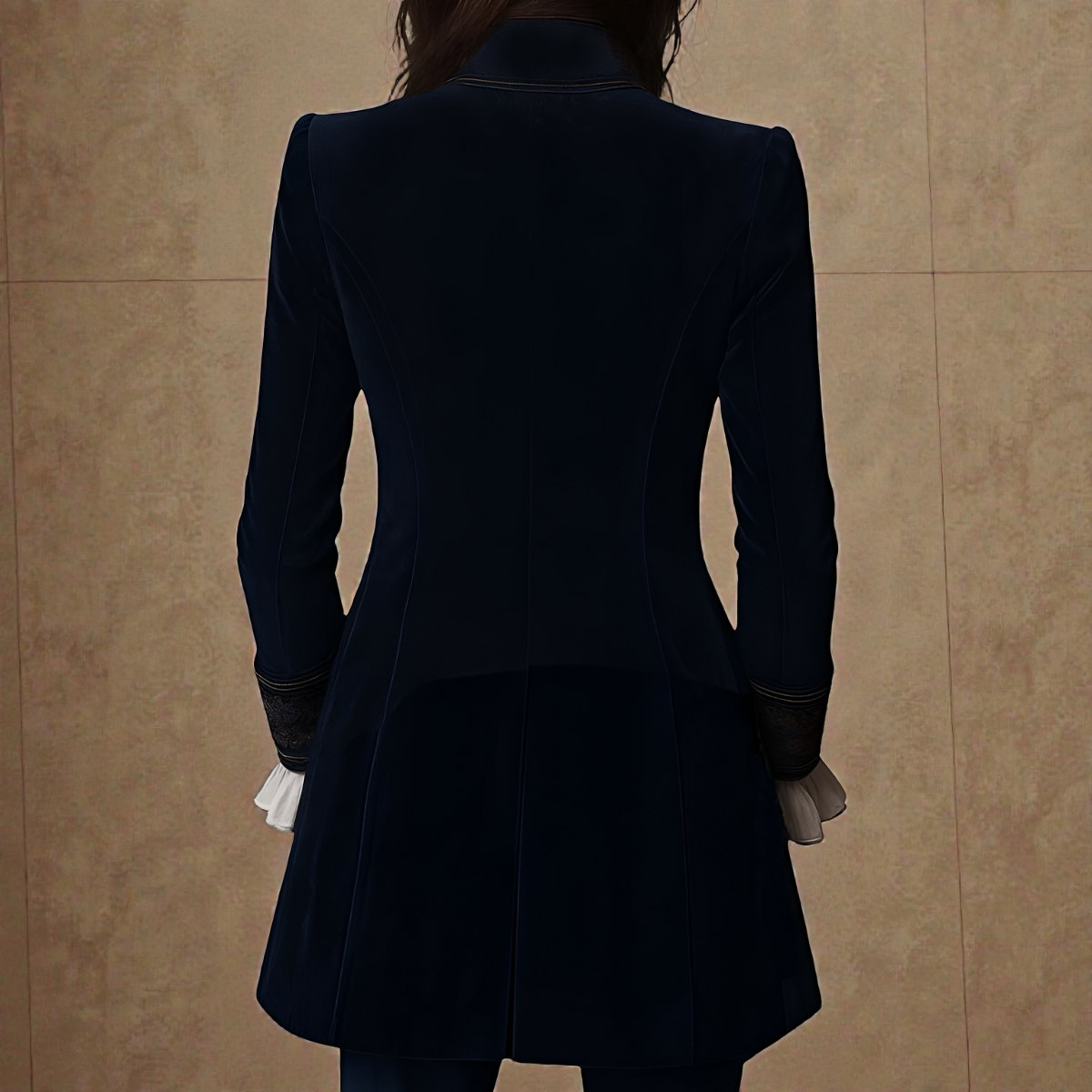 Embroidered Longline Velvet Look Blazer 11
